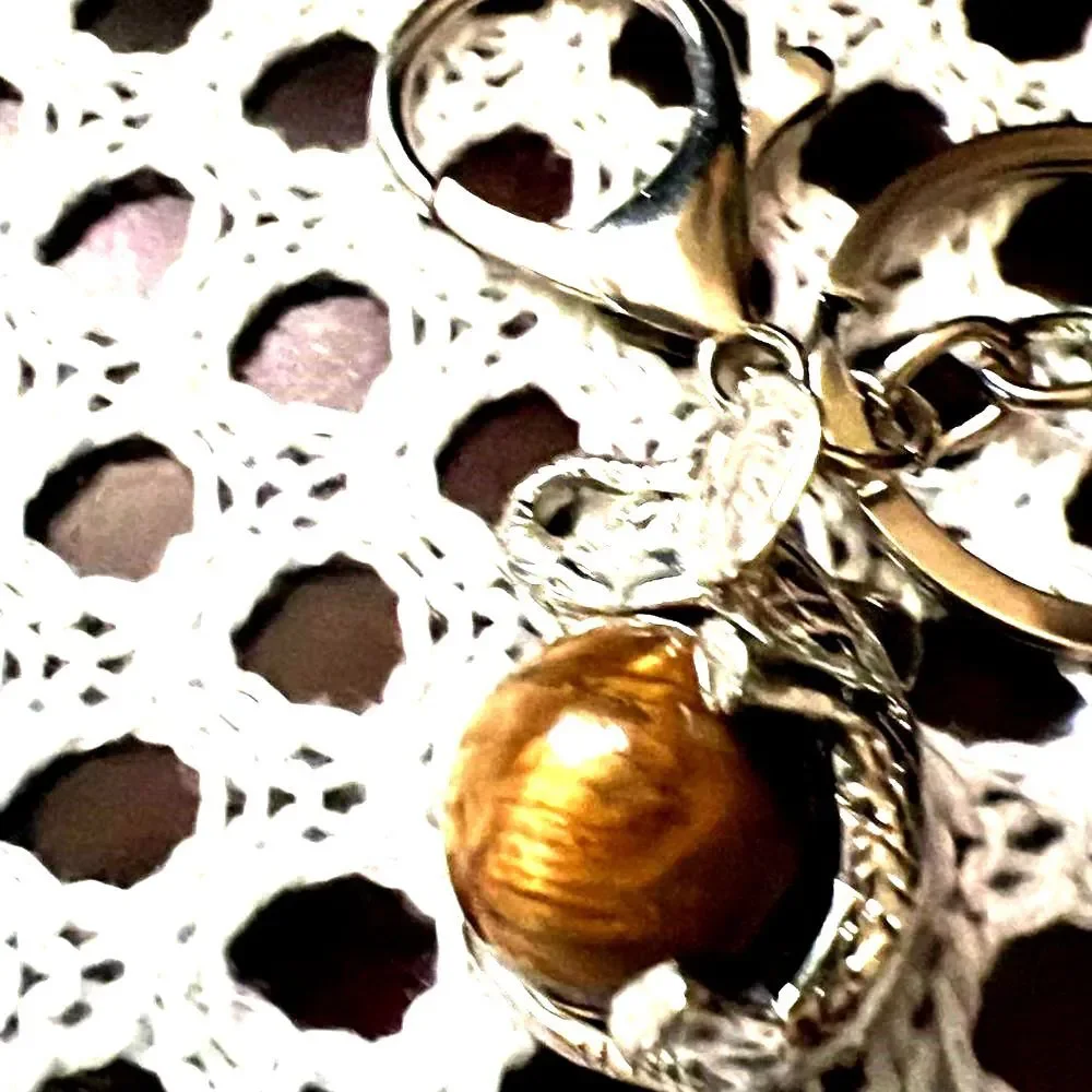 Cheetah Print Pom Pom with Elephant Pendant with Genuine Tiger Eye Mini Sphere -